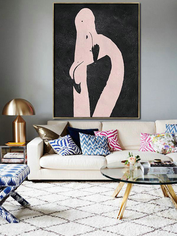 Handmade Extra Large Contemporary Painting,Hand-Painted Black And White Minimal Painting On Canvas,Huge Canvas Art On Canvas